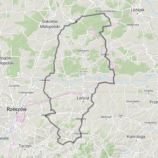 Miniatura mapy "Trasa przez Kąty Trzebuskie i Białobrzegi" - trasy rowerowej w Podkarpackie, Poland. Wygenerowane przez planer tras rowerowych Tarmacs.app
