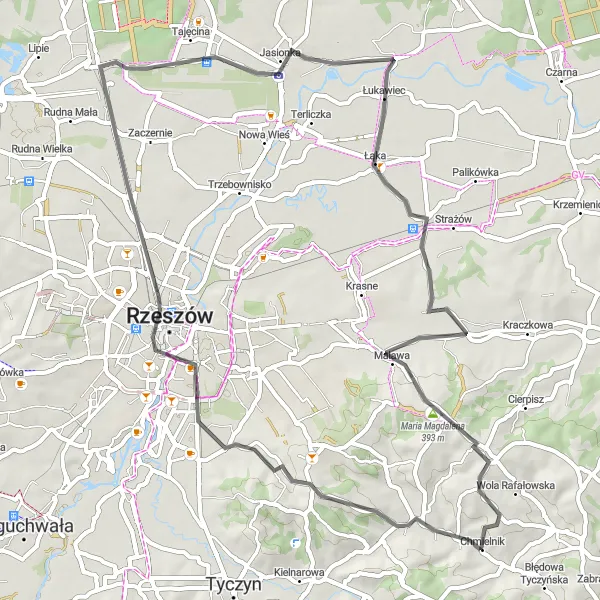 Map miniature of "Historic Podkarpackie" cycling inspiration in Podkarpackie, Poland. Generated by Tarmacs.app cycling route planner