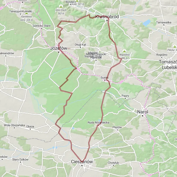 Map miniature of "Cieszanów Loop" cycling inspiration in Podkarpackie, Poland. Generated by Tarmacs.app cycling route planner