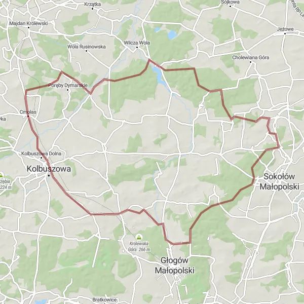 Miniatura mapy "Trasa Gravel Poręby Dymarskie - Styków - Cmolas" - trasy rowerowej w Podkarpackie, Poland. Wygenerowane przez planer tras rowerowych Tarmacs.app