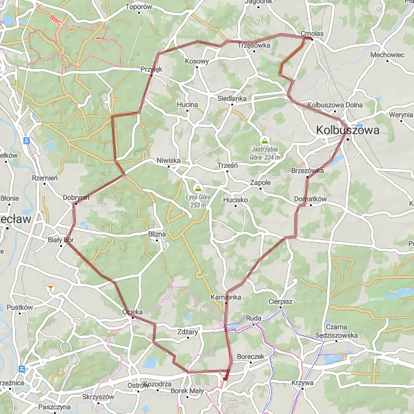 Map miniature of "Podkarpackie Countryside Explorer" cycling inspiration in Podkarpackie, Poland. Generated by Tarmacs.app cycling route planner