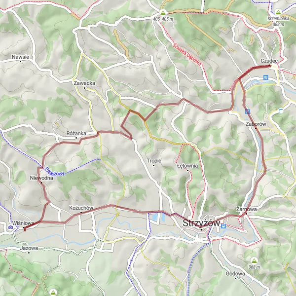 Map miniature of "Route 355837" cycling inspiration in Podkarpackie, Poland. Generated by Tarmacs.app cycling route planner