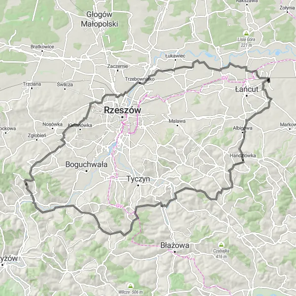 Miniatura mapy "Podróż przez Zabierzów i Górę Zamkową" - trasy rowerowej w Podkarpackie, Poland. Wygenerowane przez planer tras rowerowych Tarmacs.app