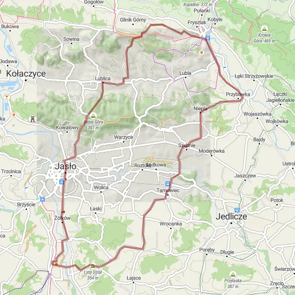 Miniatura mapy "Trasa rowerowa Dębowiec - Jasło - Babia Góra - Niepla - Magiel - Dębowiec" - trasy rowerowej w Podkarpackie, Poland. Wygenerowane przez planer tras rowerowych Tarmacs.app