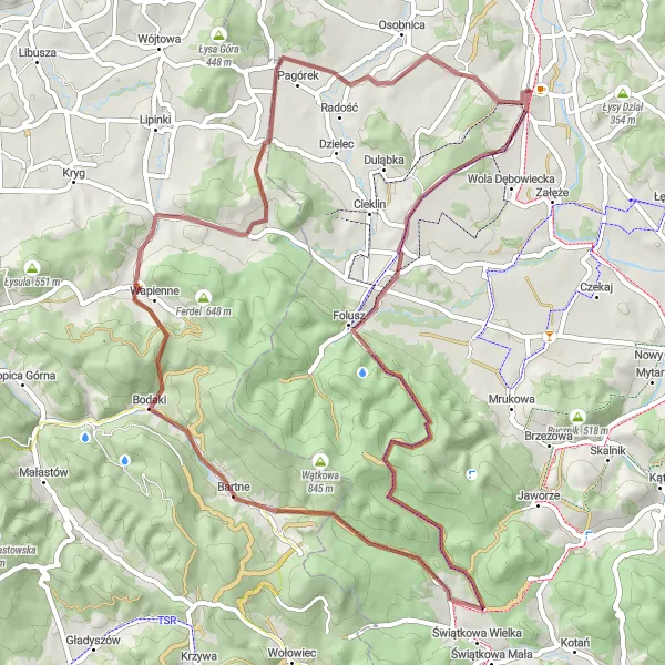 Map miniature of "Gravel Route 2" cycling inspiration in Podkarpackie, Poland. Generated by Tarmacs.app cycling route planner