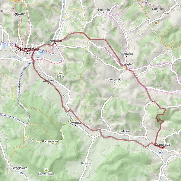 Map miniature of "Godowa Route" cycling inspiration in Podkarpackie, Poland. Generated by Tarmacs.app cycling route planner