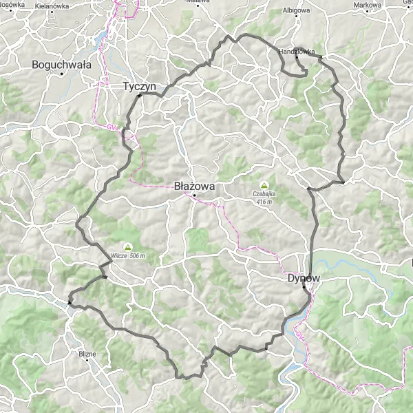 Miniatura mapy "Wyprawa rowerowa w górzyste okolice" - trasy rowerowej w Podkarpackie, Poland. Wygenerowane przez planer tras rowerowych Tarmacs.app