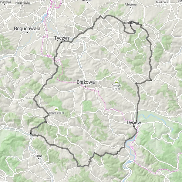 Map miniature of "Podkarpackie Exploration" cycling inspiration in Podkarpackie, Poland. Generated by Tarmacs.app cycling route planner