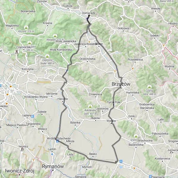 Map miniature of "A Taste of Rural Poland" cycling inspiration in Podkarpackie, Poland. Generated by Tarmacs.app cycling route planner