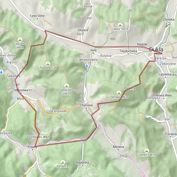 Miniatura mapy "Wyprawa w okolice Kiczery" - trasy rowerowej w Podkarpackie, Poland. Wygenerowane przez planer tras rowerowych Tarmacs.app
