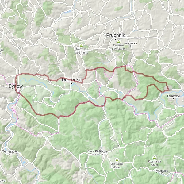 Map miniature of "Dubiecko Gravel Adventure" cycling inspiration in Podkarpackie, Poland. Generated by Tarmacs.app cycling route planner