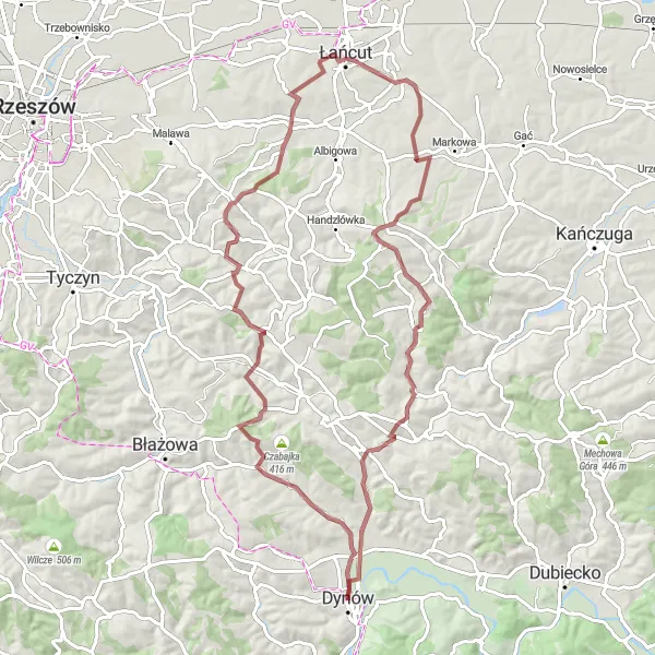 Map miniature of "Berlin Gravel Escape" cycling inspiration in Podkarpackie, Poland. Generated by Tarmacs.app cycling route planner