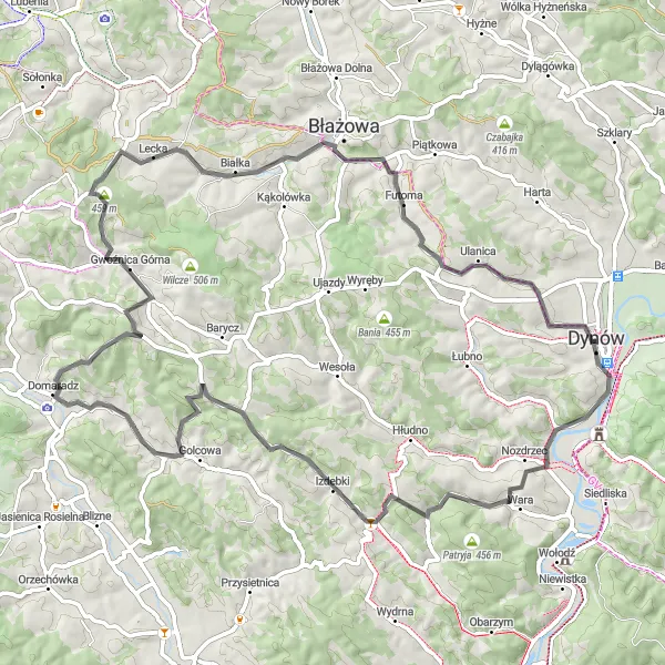 Miniatura mapy "Wyzwanie rowerowe przez Jastrzębnik do Dynowa" - trasy rowerowej w Podkarpackie, Poland. Wygenerowane przez planer tras rowerowych Tarmacs.app