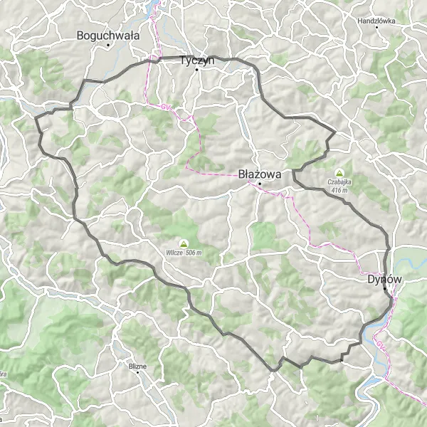 Map miniature of "Jastrzębnik Cyclist's Paradise" cycling inspiration in Podkarpackie, Poland. Generated by Tarmacs.app cycling route planner