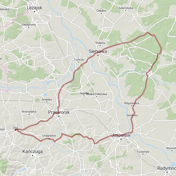 Map miniature of "Gravel Tranquility: Gać to Mikulice" cycling inspiration in Podkarpackie, Poland. Generated by Tarmacs.app cycling route planner