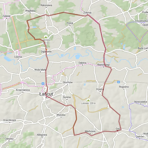 Miniatura mapy "Trasa rowerowa Gać - Kosina Górna" - trasy rowerowej w Podkarpackie, Poland. Wygenerowane przez planer tras rowerowych Tarmacs.app