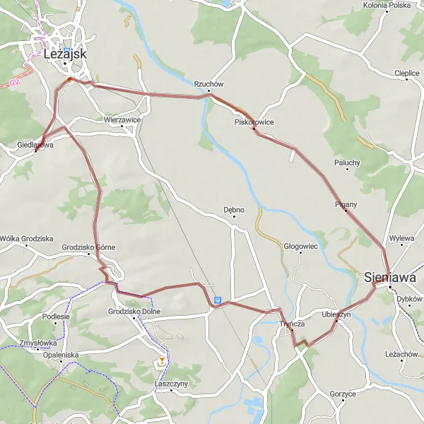 Map miniature of "Piskorowice to Półtoraki Gravel Ride" cycling inspiration in Podkarpackie, Poland. Generated by Tarmacs.app cycling route planner