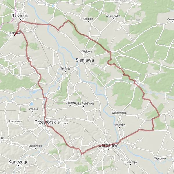 Map miniature of "Kopiec Tatarski Loop" cycling inspiration in Podkarpackie, Poland. Generated by Tarmacs.app cycling route planner