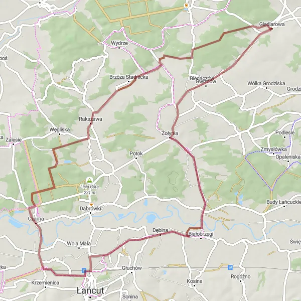 Map miniature of "Dębina Loop" cycling inspiration in Podkarpackie, Poland. Generated by Tarmacs.app cycling route planner