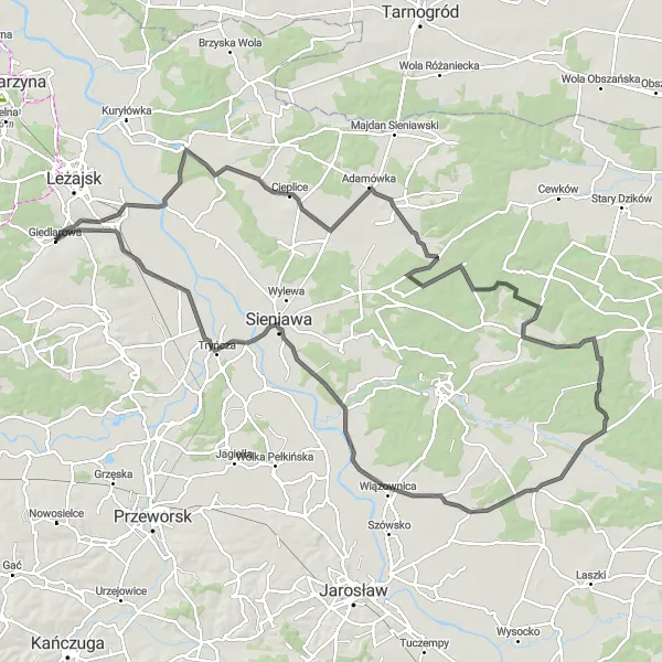 Map miniature of "San River Valley Adventure" cycling inspiration in Podkarpackie, Poland. Generated by Tarmacs.app cycling route planner