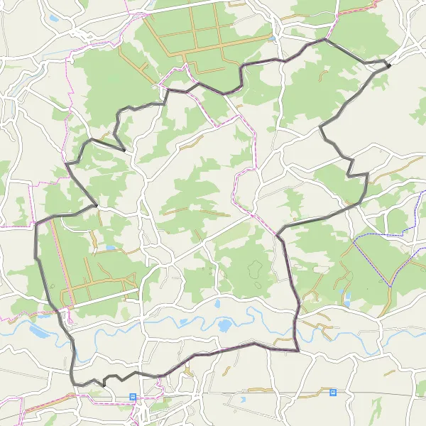 Map miniature of "Dębina and Wydrze Loop" cycling inspiration in Podkarpackie, Poland. Generated by Tarmacs.app cycling route planner