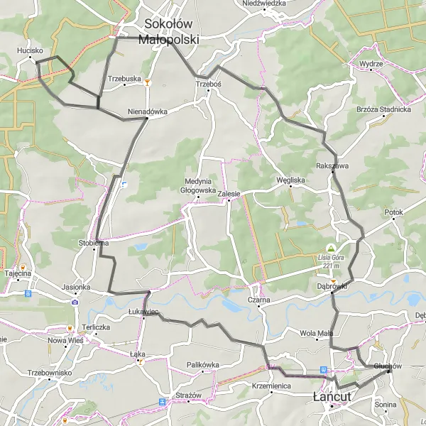 Miniatura mapy "Trasa rowerowa dookoła Głuchowa" - trasy rowerowej w Podkarpackie, Poland. Wygenerowane przez planer tras rowerowych Tarmacs.app