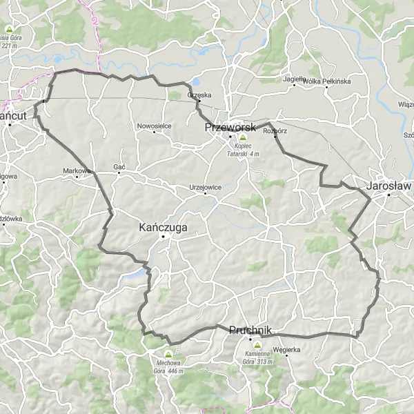 Map miniature of "The Ultimate Głuchów Challenge" cycling inspiration in Podkarpackie, Poland. Generated by Tarmacs.app cycling route planner