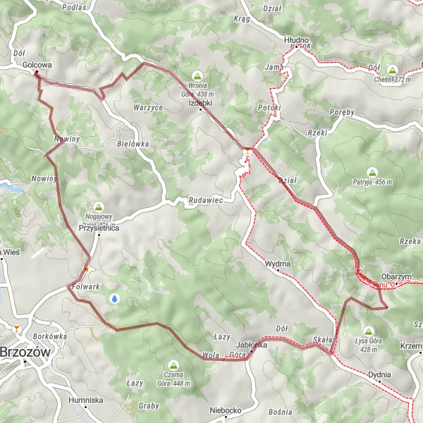 Map miniature of "Off-Road Adventure" cycling inspiration in Podkarpackie, Poland. Generated by Tarmacs.app cycling route planner