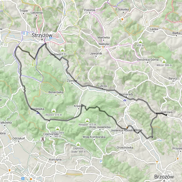 Map miniature of "Scenic Delights" cycling inspiration in Podkarpackie, Poland. Generated by Tarmacs.app cycling route planner