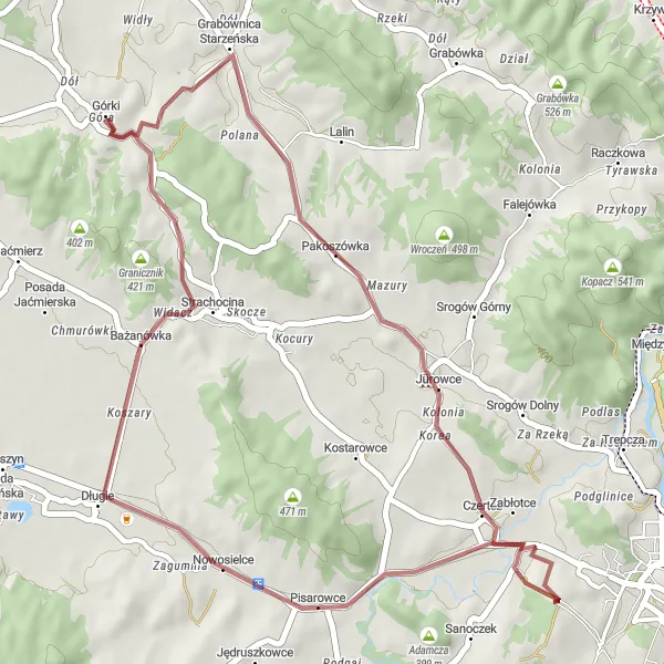 Map miniature of "Scenic Gravel Ride to Kamionka" cycling inspiration in Podkarpackie, Poland. Generated by Tarmacs.app cycling route planner