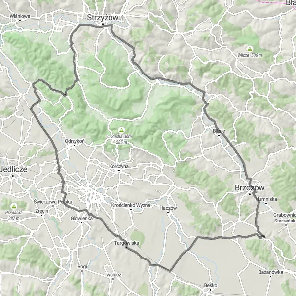 Miniatura mapy "Serpentyny Wisłoka Road Cycling Adventure" - trasy rowerowej w Podkarpackie, Poland. Wygenerowane przez planer tras rowerowych Tarmacs.app