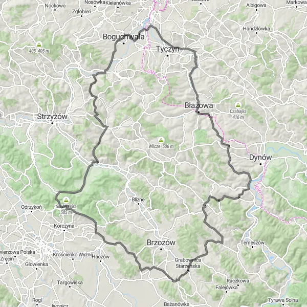 Map miniature of "Podkarpackie Grand Tour" cycling inspiration in Podkarpackie, Poland. Generated by Tarmacs.app cycling route planner