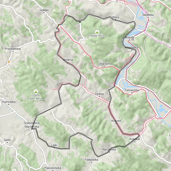 Map miniature of "Niebocko Loop" cycling inspiration in Podkarpackie, Poland. Generated by Tarmacs.app cycling route planner