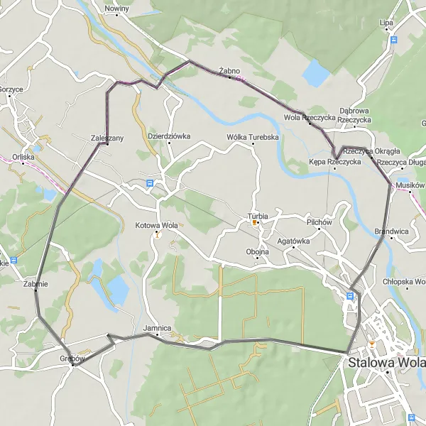 Map miniature of "Grębów Road Cycling Route" cycling inspiration in Podkarpackie, Poland. Generated by Tarmacs.app cycling route planner