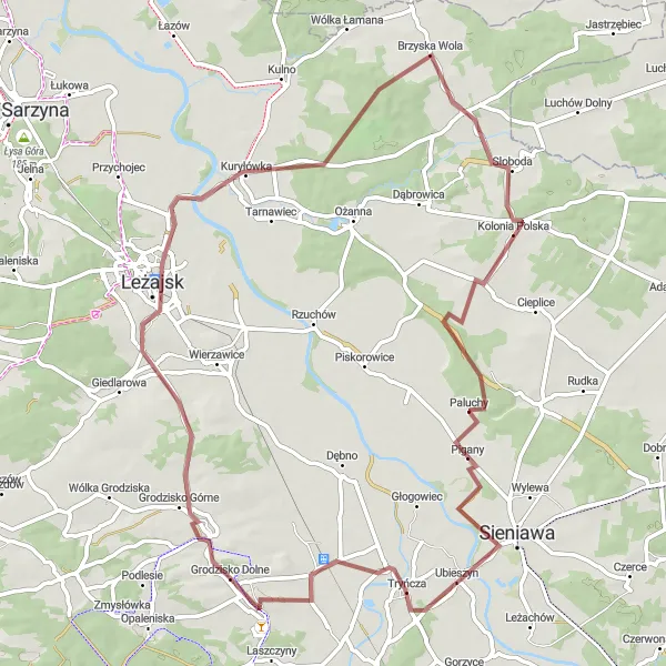 Map miniature of "Discovering the Scenic Beauty of Kolonia Polska" cycling inspiration in Podkarpackie, Poland. Generated by Tarmacs.app cycling route planner