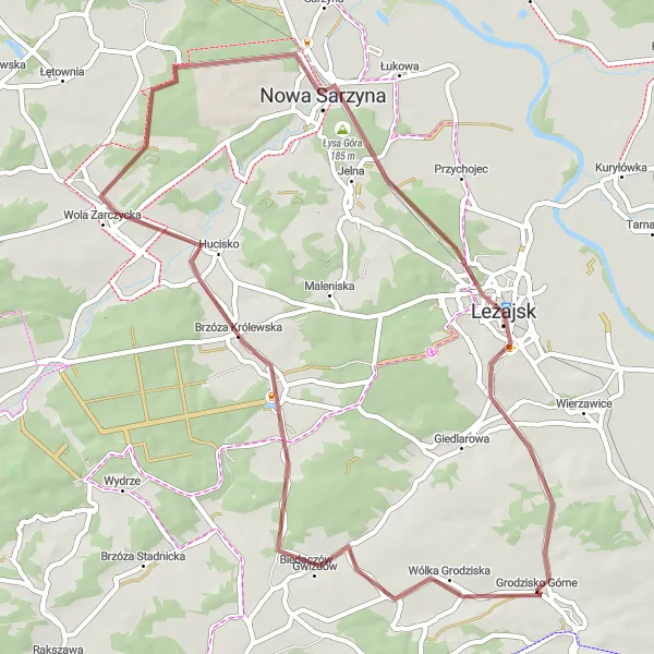 Map miniature of "Wola Zarczycka Gravel Loop" cycling inspiration in Podkarpackie, Poland. Generated by Tarmacs.app cycling route planner