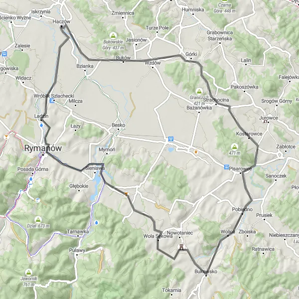 Map miniature of "Podkarpackie Road Delight" cycling inspiration in Podkarpackie, Poland. Generated by Tarmacs.app cycling route planner