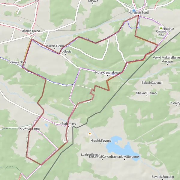 Map miniature of "Exploring Wólka Horyniecka and Beyond" cycling inspiration in Podkarpackie, Poland. Generated by Tarmacs.app cycling route planner