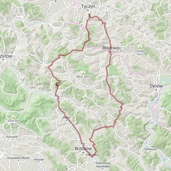 Map miniature of "The Ultimate Gravel Challenge" cycling inspiration in Podkarpackie, Poland. Generated by Tarmacs.app cycling route planner