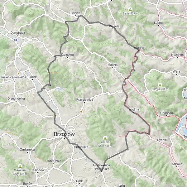 Map miniature of "Road Explorer" cycling inspiration in Podkarpackie, Poland. Generated by Tarmacs.app cycling route planner