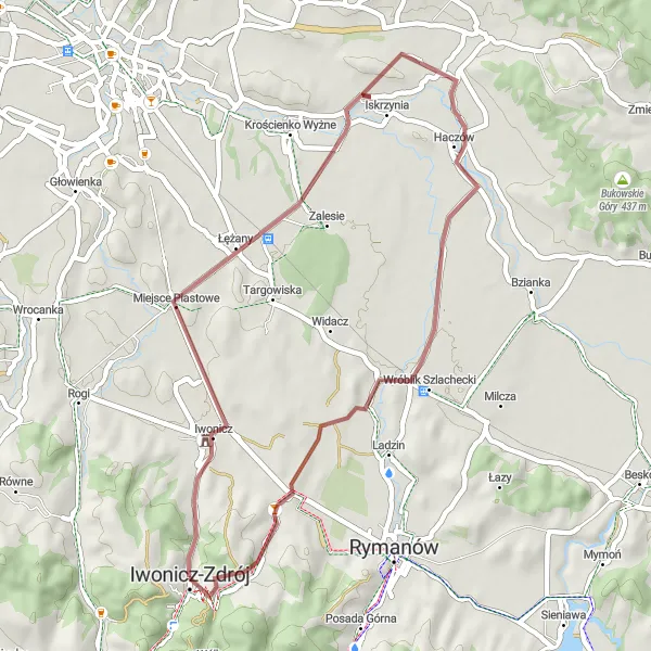 Miniatura mapy "Trasa Gravelowa z Iwonicza-Zdroju" - trasy rowerowej w Podkarpackie, Poland. Wygenerowane przez planer tras rowerowych Tarmacs.app