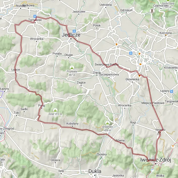 Miniatura mapy "Szlak Górki Pisarzowej" - trasy rowerowej w Podkarpackie, Poland. Wygenerowane przez planer tras rowerowych Tarmacs.app