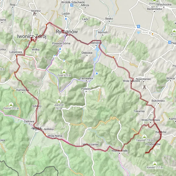 Miniatura mapy "Trasa Kamienna Góra - Lubatowa" - trasy rowerowej w Podkarpackie, Poland. Wygenerowane przez planer tras rowerowych Tarmacs.app