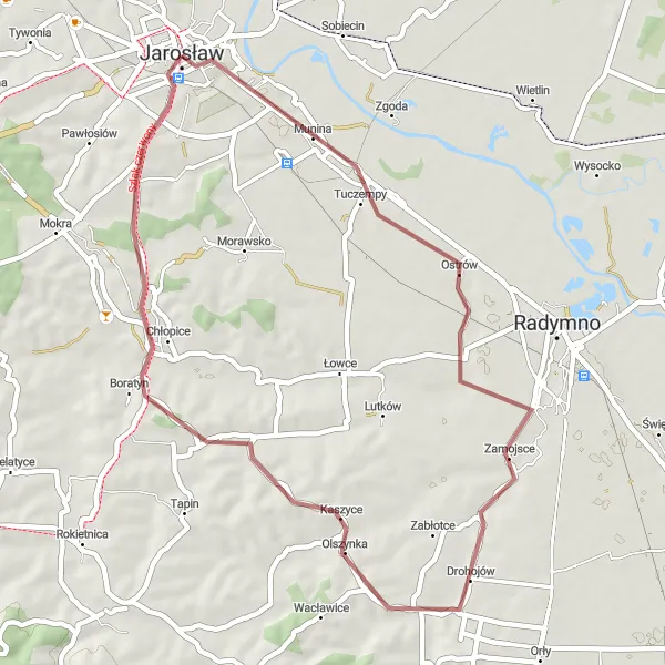 Map miniature of "San River Valley Loop" cycling inspiration in Podkarpackie, Poland. Generated by Tarmacs.app cycling route planner