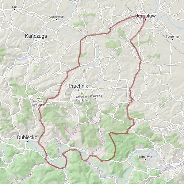 Map miniature of "The Rolling Hills Adventure" cycling inspiration in Podkarpackie, Poland. Generated by Tarmacs.app cycling route planner