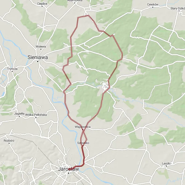 Map miniature of "Undulating Landscapes of Radawa" cycling inspiration in Podkarpackie, Poland. Generated by Tarmacs.app cycling route planner