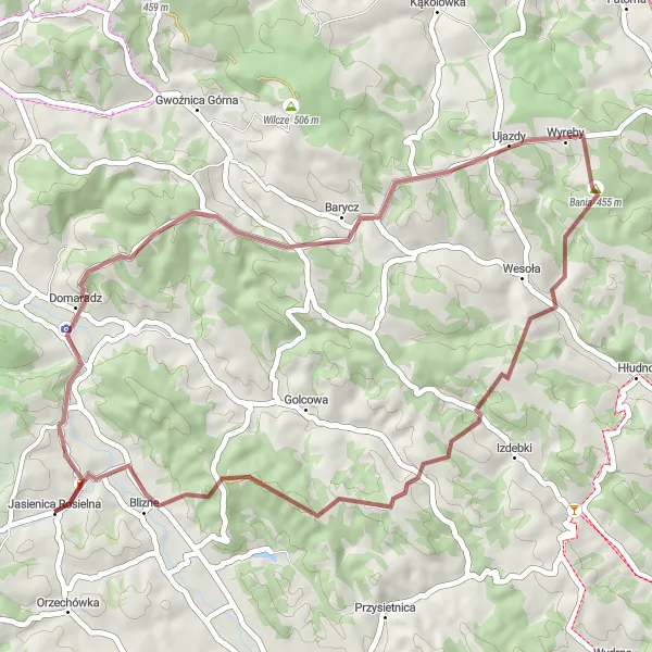 Map miniature of "Gravel Route to Fidjaszowa Góra" cycling inspiration in Podkarpackie, Poland. Generated by Tarmacs.app cycling route planner