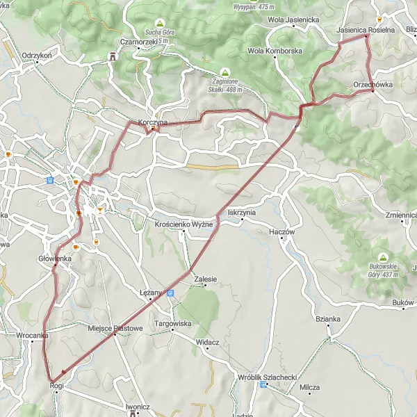 Miniatura mapy "Trasa rowerowa: Jasienica Rosielna - Orzechówka" - trasy rowerowej w Podkarpackie, Poland. Wygenerowane przez planer tras rowerowych Tarmacs.app