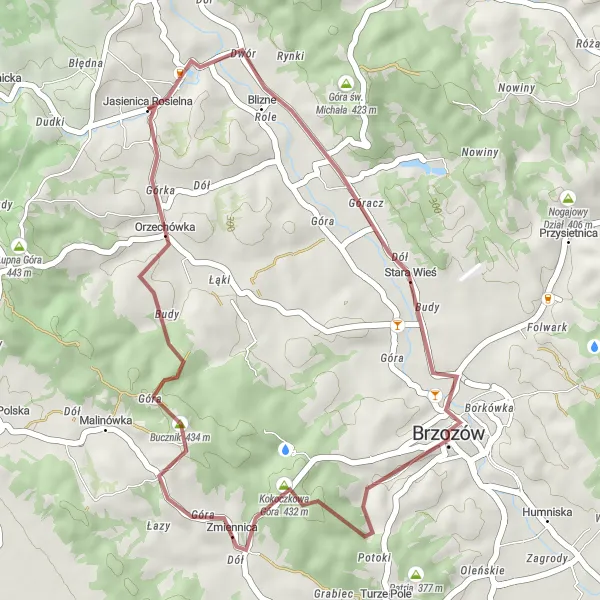 Miniatura mapy "Szybka trasa gravelowa do Bucznika" - trasy rowerowej w Podkarpackie, Poland. Wygenerowane przez planer tras rowerowych Tarmacs.app