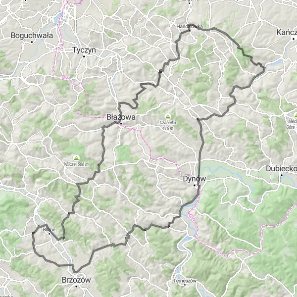 Map miniature of "The Legendary Climb" cycling inspiration in Podkarpackie, Poland. Generated by Tarmacs.app cycling route planner